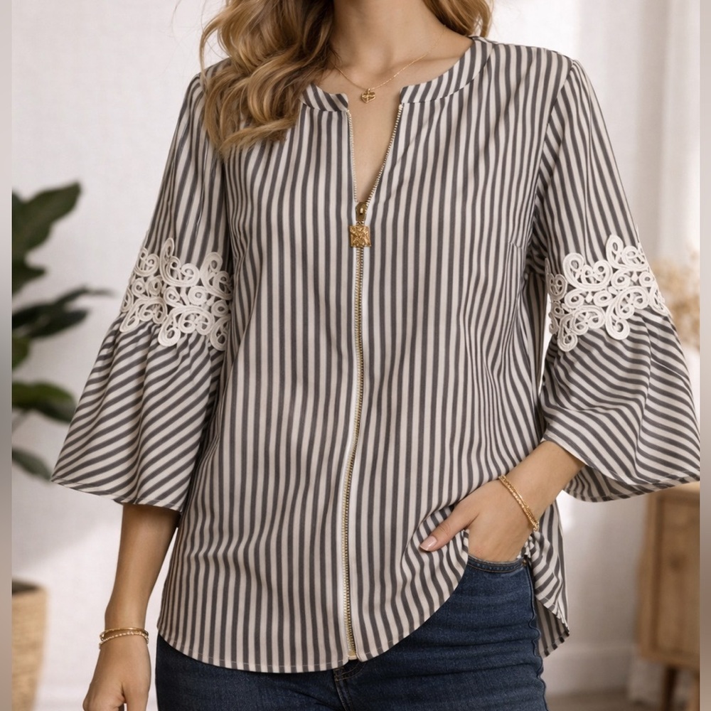 Anne Klein Black and White Striped Top